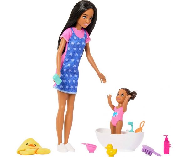 Barbie baba szívecskés ruhában bébiszitter játékszett - Mattel