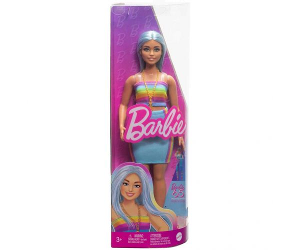 Barbie: Fashionista stílus baba színes csíkos ruhában - Mattel