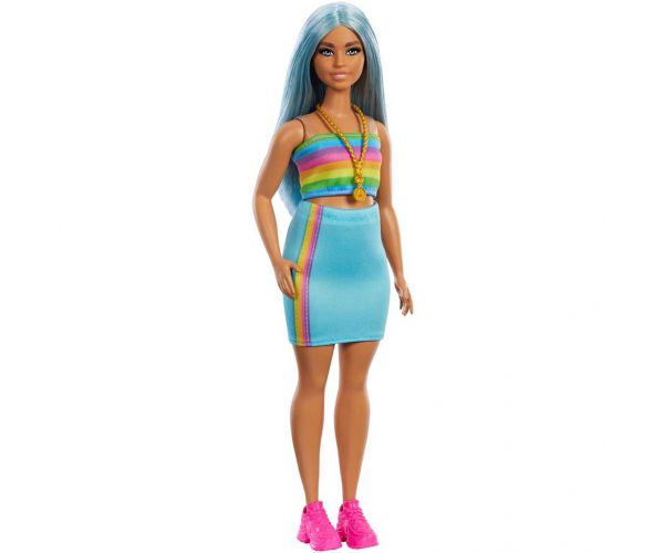 Barbie: Fashionista stílus baba színes csíkos ruhában - Mattel