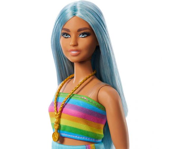 Barbie: Fashionista stílus baba színes csíkos ruhában - Mattel