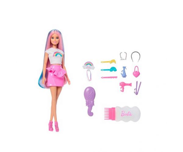 Barbie: Tündöklő Szivárványhaj baba kiegészítőkkel - Mattel