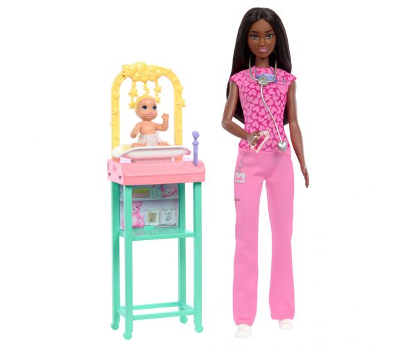 Barbie barna hajú gyerekorvos karrierbaba játékszett - Mattel