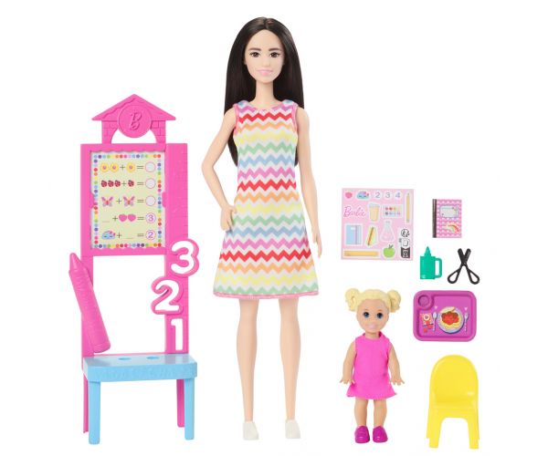 Barbie tanárnő karrierbaba játékszett szőke hajú kisgyerekkel - Mattel
