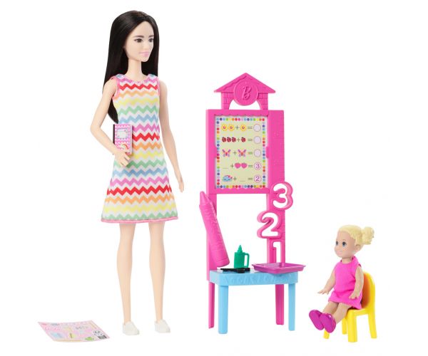 Barbie tanárnő karrierbaba játékszett szőke hajú kisgyerekkel - Mattel