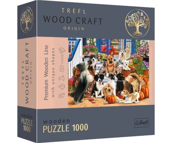 Wood Craft: Priateľstvo psov 1000-dielne prémiové drevené puzzle - Trefl
