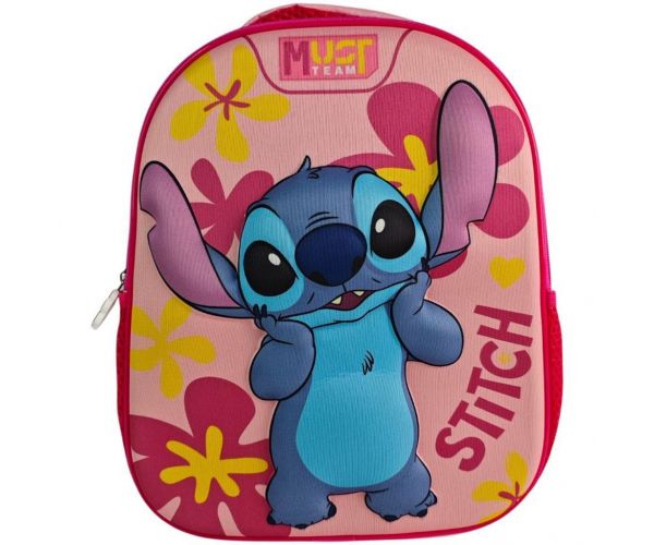 Must: zaoblený batoh do škôlky so 3D motívom Stitch 26×10×32 cm