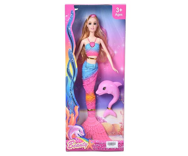 Szőke hajú sellő baba delfinnel 30cm
