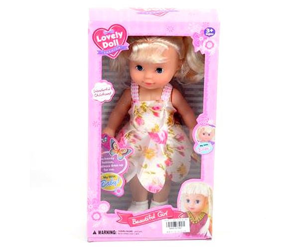 Szőke hajú baba nyári ruhában 26cm-es