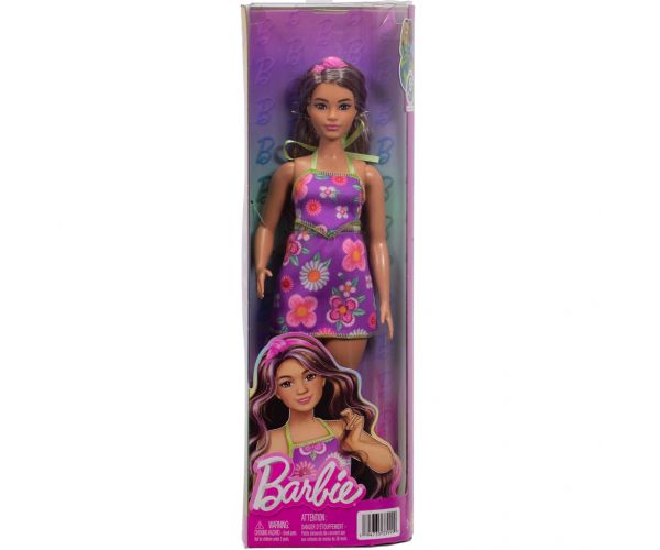 Barbie: Fashionista Barátnők virágos ruhás divatbaba lila tincsekkel – Mattel