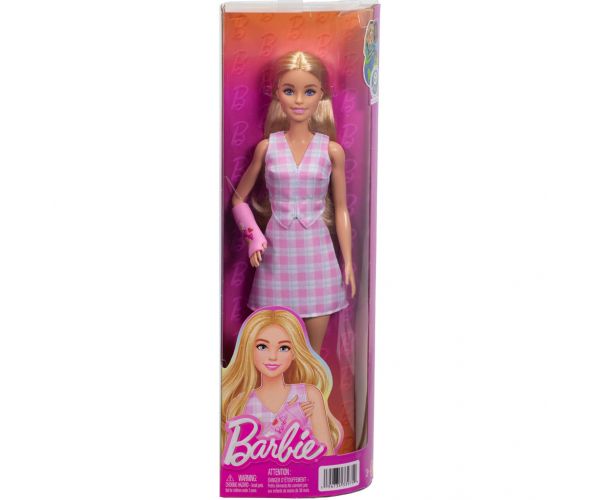 Barbie: Fashionista Barátnők stílusos divatbaba gipszben rózsaszín kockás ruhában – Mattel