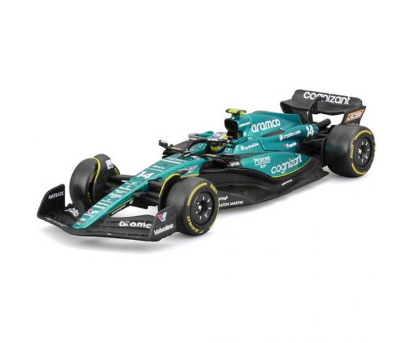 Bburago: Aston Martin AMR23 F1 versenyautó fém autómodell 1/43 (Fernando Alonso #14, sisakos változat)