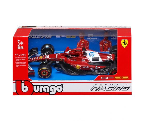 Bburago: Ferrari SF-25 F1 versenyautó fém autómodell 1/43 (Charles Leclerc #16)