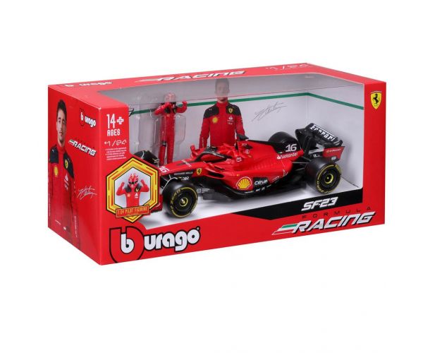 Bburago: Ferrari SF23 F1 versenyautó fém autómodell pilótával 1/24 (Charles Leclerc #16)