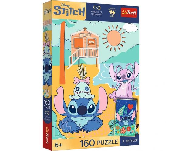 Disney Stitch na pláži 160-dielny UFT puzzle s plagátom - Trefl