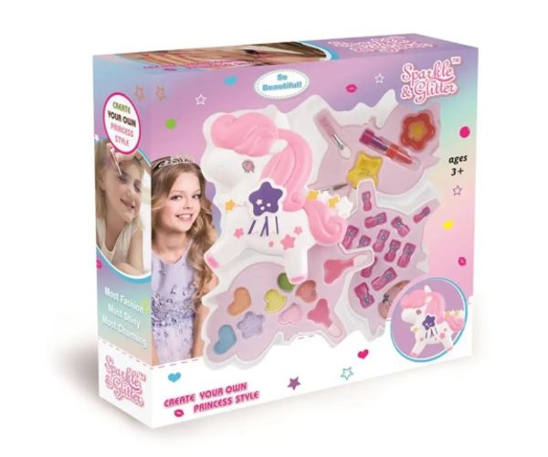 Sparkle & Glitter poschodová make-up paleta v tvare poníka, herný set