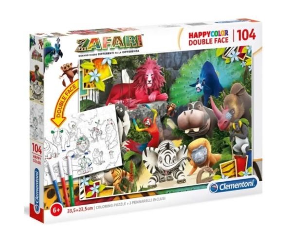 Zafari Double 2v1 104 dielne obojstranné puzzle na vymaľovanie - Clementoni