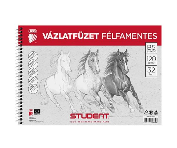 Polo-drevný špirálový náčrtník Student B/5