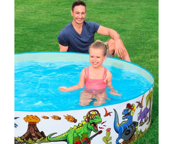 Bestway:  Fill 'n Fun™ dinoszauruszos merevfalú pancsoló medence Ø 183 x 38 cm