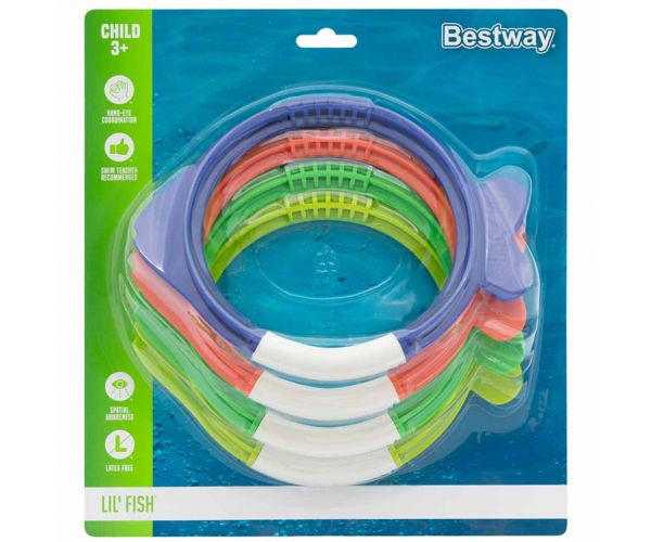 Bestway: Lil' Fish™ halacska alakú búvárgyűrű készlet 4db-os szett