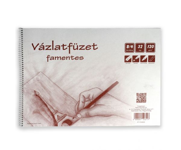 Famentes spirálos vázlatfüzet B/4 32 lapos, 120g