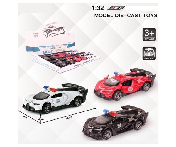 Bugatti rendőrségi hátrahúzható fém autómodell több változatban 1/32