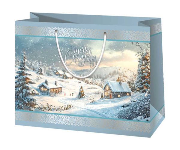 Veselé Vianoce zasnežená krajina vzor veľká taška na darčeky 26x13x33cm