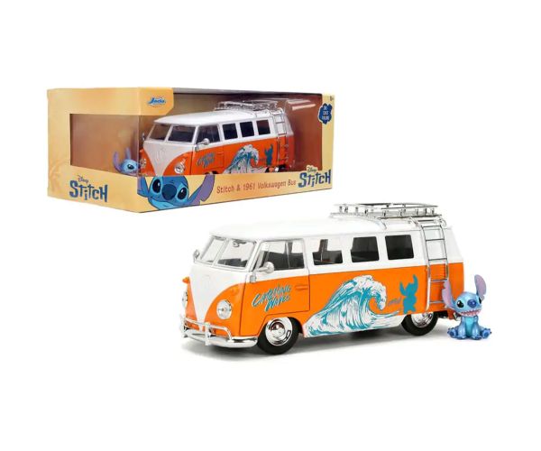 Disney Stitch – 1961 Volkswagen autobus s figúrkou Stitch, model auta 1/24 – Jada Toys
