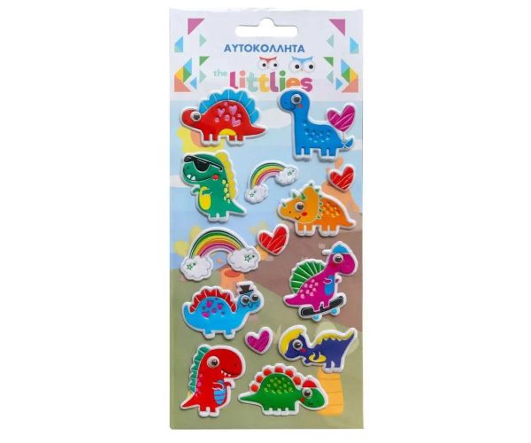 The Littlies: Dinosaurový vzor 3D pufová nálepka set 10x22cm na hárku