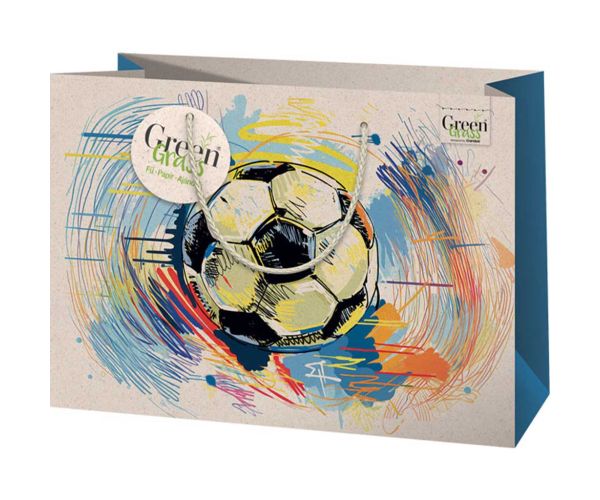 Zelená trávna futbalová lopta s potlačou prémiová veľká darčeková taška 26x13x33cm