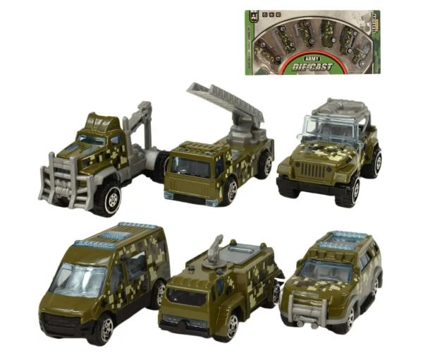 Army Die-Cast: 6-dielny set vojenských autíčok