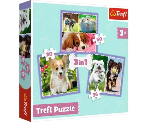 Rozkošné psy 3v1 50-36-20 dielne puzzle - Trefl
