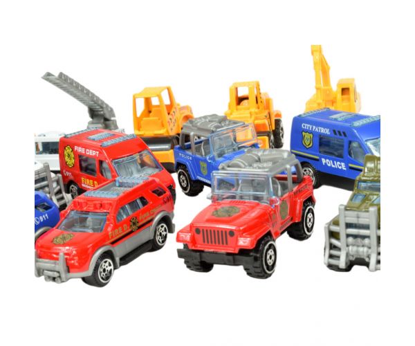 Car Model: Közszolgálati 16db-os mentő, tűzoltó, katonai és munkagép járműszett