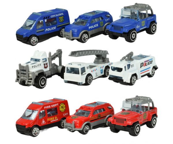 Car Model: Közszolgálati 16db-os mentő, tűzoltó, katonai és munkagép járműszett