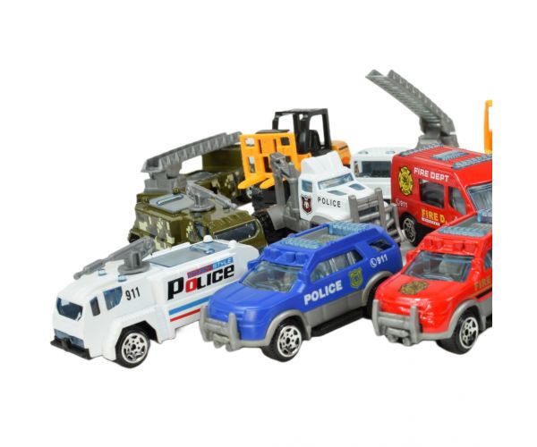 Car Model: Közszolgálati 16db-os mentő, tűzoltó, katonai és munkagép járműszett