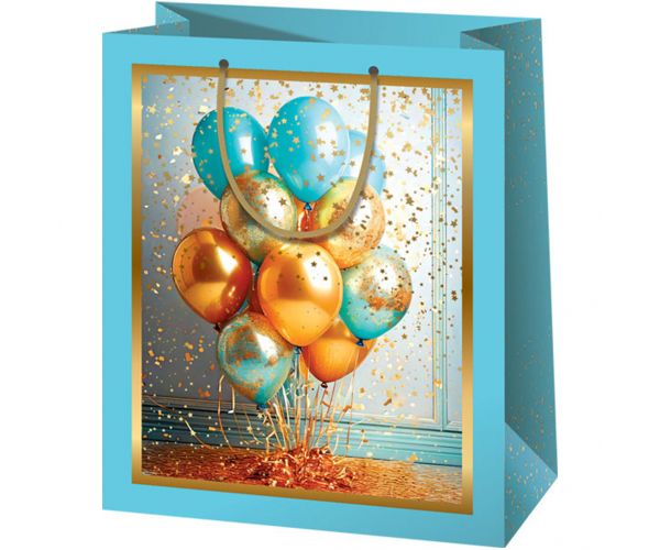 Cardex: Kék-arany lufis exkluzív közepes méretű ajándéktáska 18x10x23cm