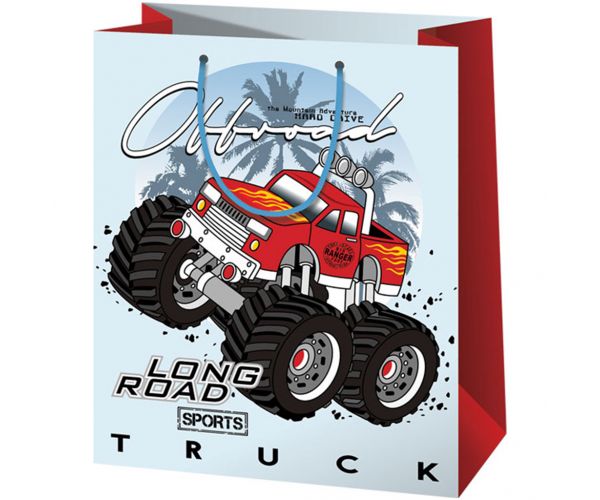 Cardex: Monster Truck autós piros-fehér közepes méretű ajándéktáska 17,8x10x23cm