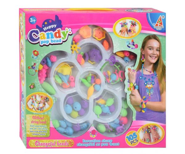 Candy PopBead: 105db-os Ékszerkészítő gyöngyszett színes gyöngyökkel, gyűrűkkel és kiegészítő elemekkel