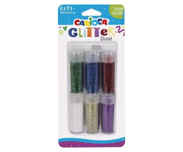 Carioca: Glitter Dust 6db-os csillámpor szett tégelyben - Élénk színek