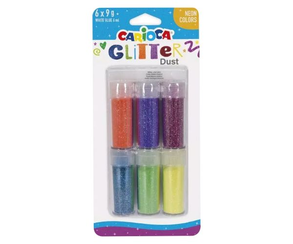 Carioca: Glitter Dust 6db-os csillámpor szett tégelyben - Neon színek