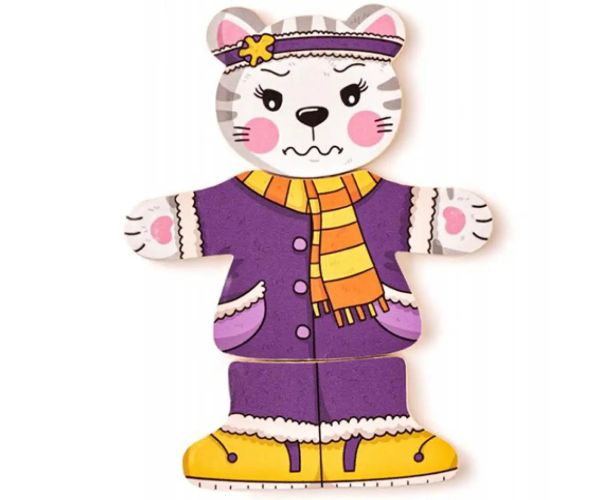 Mačka na obliekanie, drvené puzzle 18 dielny set - Woodyland
