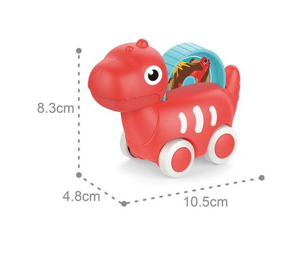 Piros dínós bébi kisautó mozgóképpel 10,5cm
