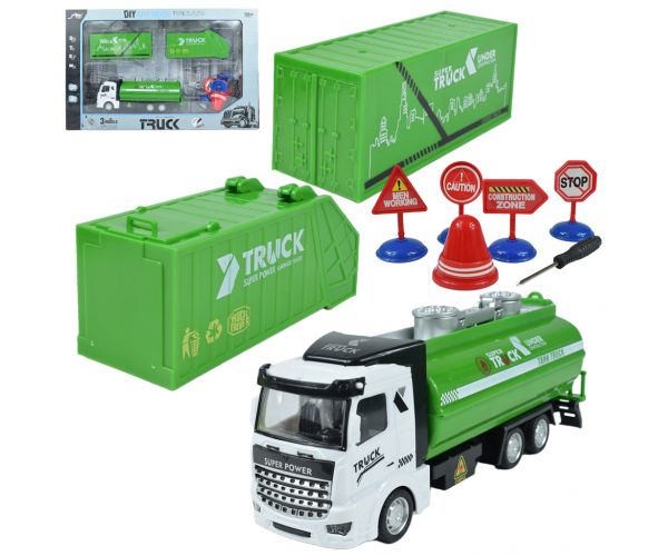 City Truck: Átalakítható lendkerekes hulladékszállító teherautó jelzőtáblákkal 19cm