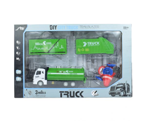 City Truck: Átalakítható lendkerekes hulladékszállító teherautó jelzőtáblákkal 19cm