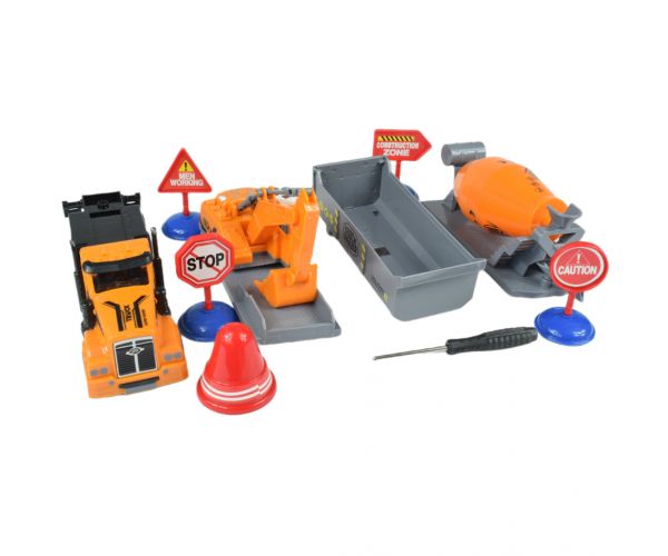 City Truck: Átalakítható lendkerekes építőipari teherautó jelzőtáblákkal 19cm