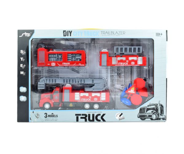 City Truck: Átalakítható lendkerekes tűzoltósági teherautó jelzőtáblákkal 19cm