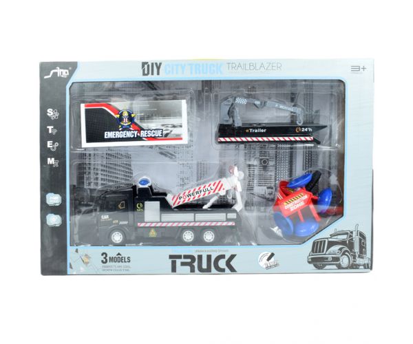 City Truck: Átalakítható lendkerekes mentőcsapat teherautó jelzőtáblákkal 19cm