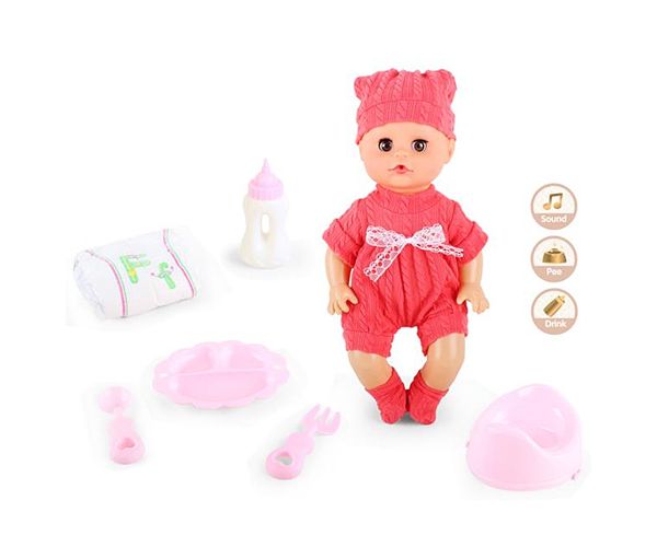 Pisilő baba hanggal és kiegészítőkkel 33cm
