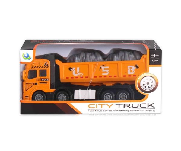 City Truck: Négytengelyes fém teherautó modell billencses felépítménnyel - fénnyel és hanggal