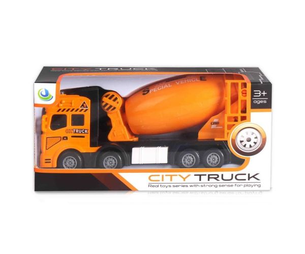 City Truck: Négytengelyes fém teherautó modell betonkeverő felépítménnyel - fénnyel és hanggal