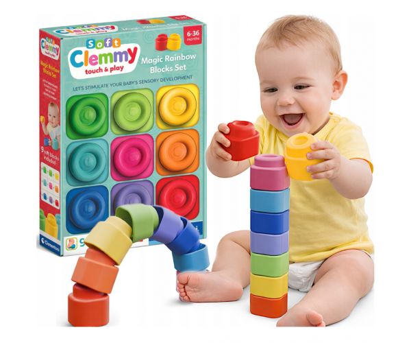 Clemmy: Szivárvány színei puha 9db-os építőkocka szett - Clementoni
